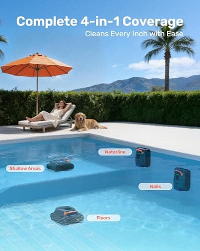 Gosvor LiteVac G1 Pool Vacuum, Wall & Waterline Cleaning, Double Filtration, 150-Min Battery Life for Smart Mode, 200-Min Battery Life for ECO Mode, Smart Navigation, with APP, Orange