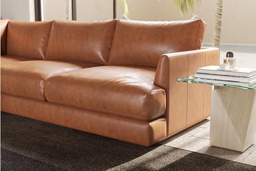 Valencia Serena 108" Full Leather Sectional Sofa with Left Bumper | Nappa 11000 Leather, Modern Low Profile Lounge Sofa | L Shaped Couch for Living Room Furniture,Cognac