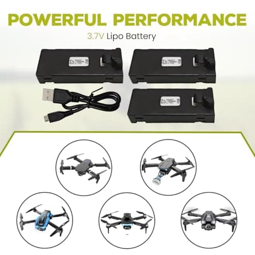 sea jump 3PCS 3.7V 1000mAh Lipo Battery with USB Charging Cable Suitable for E88 E88MAX E99 E99MAX BD101 P15PRO P8 A13 A15 K10MAX RC Drone, Aerial Quadcopters High-Capacity Battery Spare Parts