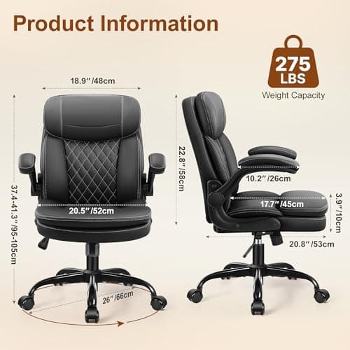 Leather Office Chair, Upgraded PU Computer Desk Chairs with Double-Layer Seat Cushion and Neckrest, 360°Swivel, Ergonomic Small Gaming Chair with Wheels and Adjustable Armrests for Short People, Black