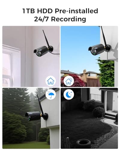Hiseeu Home Security Camera System, 24/7 Recording Wired Plug-in Powered 4Pcs 5MP Outdoor Cameras, 10.1" LCD 16CH 8MP NVR&Monitor, One-Way Audio, Motion Detection, 1TB HDD, 2.4G/5G Wireless WiFi Pro