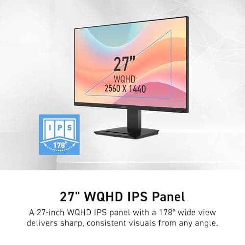 msi PRO MP273Q E7 27-inch IPS 2560 x 1440 (QHD) Computer Monitor, 75Hz,Adaptive-Sync, HDMI, DP Port, VESA Mountable, Tilt, Speaker, 1ms, Black