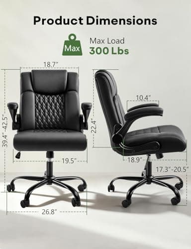Executive Office Chair, Ergonomic Home Office Desk Chair with Lumbar Support & Flip-up Armrest, PU Leather Computer Seating for Shorter Users, Black
