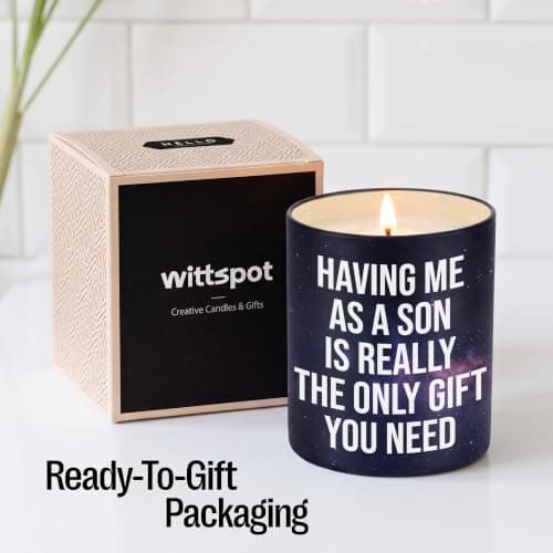 Mom Gifts for Birthday, Christmas - Mom candle with natural soy wax and lemongrass essential oil, 10 oz jar, gift-ready box Funny Gifts for Mom from Son, Having Me as a Son Lemongrass Candle B0GZH74W8K