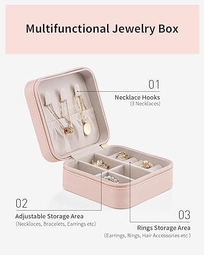 Vlando Travel Jewelry Case - Teacher Appreciation Gifts - Small Jewelry Travel Organizer Box Travel Essentials Christmas Gift for Women Girl - Pink
