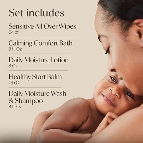 Daily Moisture Baby Body Wash and Shampoo, Calming Comfort Bath, Sensitive All Over Wipes, Moisturizing Lotion, Baby Balm Aveeno Baby Welcome Little One Gift Set, Baby Essentials Set, 5 Items B0B3SCY69X