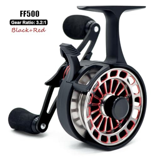 Inline Ice Fishing Reel, 3.2:1 High Speed Gear Ratio, 3+1 Anti-Reverse Ball Bearings, Magnetic Brakes, Lightweight Graphite Frame with a CNC Aluminum Spool for Winter Fishing