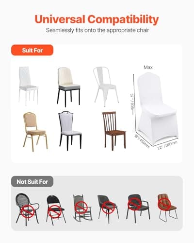 VEVOR 100 Pcs White Chair Covers Polyester Spandex Chair Cover Stretch Slipcovers for Wedding Party Dining Banquet Flat-Front Chair Covers