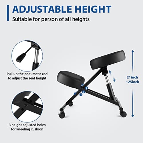 Ergonomic Kneeling Chair, Meditation Chair with Height Adjustable and Cushion for Home and Office, Posture Office Stool with an Angled Seat and Casters
