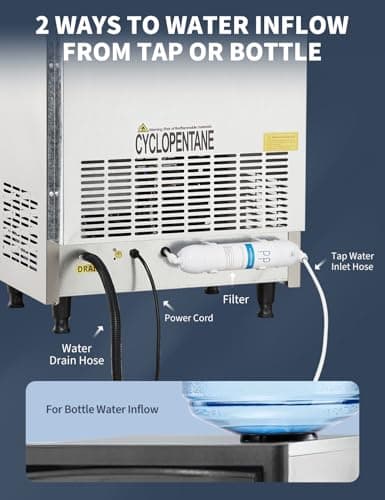 Commercial Ice Maker Machine, 130lbs/24H, 30 Lbs Ice Storage Bin, Fast Making Ice in 5-15 Mins, Auto-Clean, Timer Function, Freestanding or Undercounter for Restaurant,Coffee Shop, Food Truck and Bar