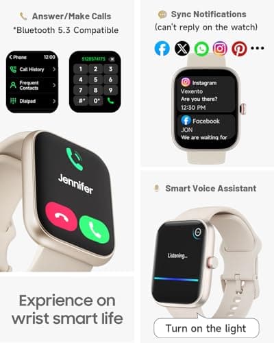 TOOBUR Smart Watch for Women, Alexa Built-in, Answer/Make Calls, 1.91" HD Screen Fitness Watch, IP68 Waterproof, 100 Sports, Heart Rate Monitor, Sleep Tracker, Smartwatch Compatible Android iOS, Beige