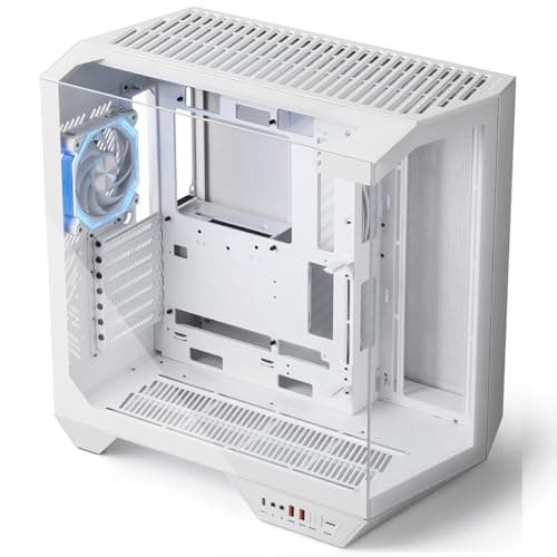 darkFlash Full-Tower ATX Gaming PC Case, Back Plug-in Motherboard, Vertical GPU Mounting, Dual-Chamber, Panoramic Glass, Up to 2 x 360mm Radiators, RTX 40 Compatible(DY470) (1 PWM ARGB Fans, White)
