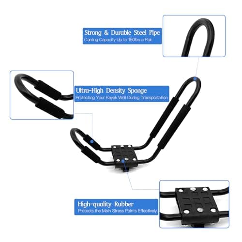 Taelakeni 2 Pairs Kayak Carrier Racks, Universal Cars Kayak Roof J Bar Rack (1 Pair) (1 Pair) (2 Pairs with 10ft S-Hook)
