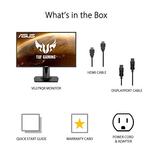 ASUS TUF Gaming 27” 1080P Monitor (VG279QR) - Full HD, IPS, 165Hz, 1ms, Extreme Low Motion Blur, G-SYNC Compatible, Shadow Boost, VESA Mountable, DisplayPort, HDMI, Height Adjustable