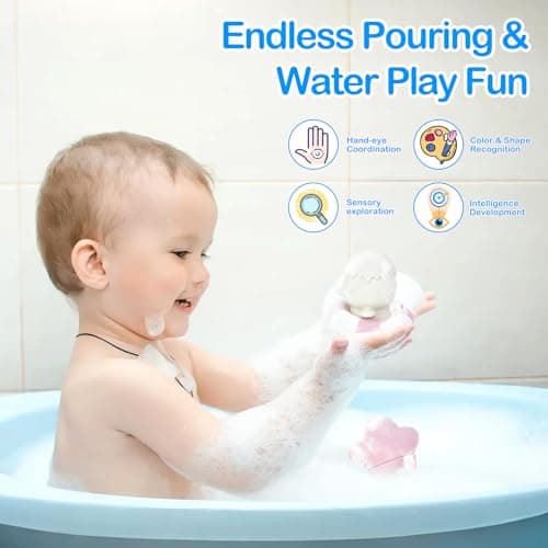 MCGMITT Baby Bath Toys for Kids Ages 1-3, 12 PCS Silicone Mold Free Bathtub Toys for 6-12 Months, Soft Stacking Cups & No Hole Duck & Floating Boats, Beach Sand Water Table Pool Toys for Toddlers