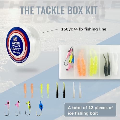 WIDDEN Ice Fishing Rod and Reel Combo, 27" Medium Light Spinning Ice Fishing Pole, Gear with Tackle Box Kit, Line, Lures for Saltwater, Freshwater Trout, Bass, Walleye