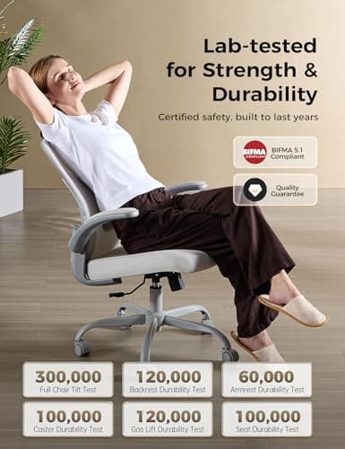Office Chair, Mesh Ergonomic Desk Chairs, Comfy Computer Gaming Chair with Adjustable Height & Flip-up Armrest, Lumbar Support & Swivel Function for Home Office (Gray)