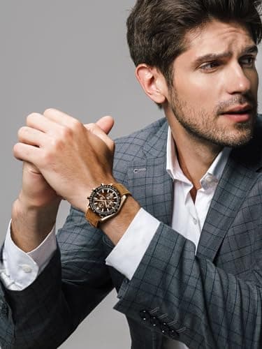 BENYAR Mens Watches Quartz Movement Chronograph Leather Strap Fashion Business Sport Design 30M Waterproof Scratch Resistant Elegant Gifts for Men