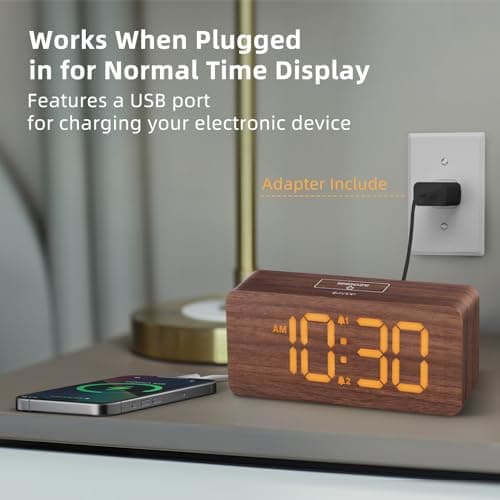 uscce Wooden Digital Alarm Clocks for Bedrooms: Dimmable Dual Alarm Clock with Large Numbers for Bedside Desk - Loud Alarm for Heavy Sleepers with Volume Control - Wood Decor & Gifts