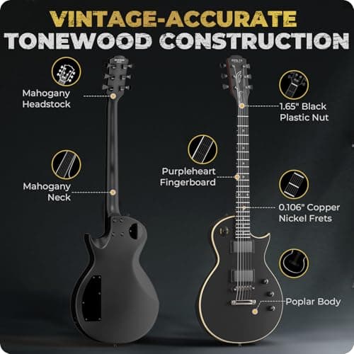 Fesley 39" LP Electric Guitar Kit: Full Size Solid Body Electric Guitars for Beginners with Humbucker Pickups, Poplar Body, Mahogany Neck,22 Frets,6 String Guitar with Gig Bag,Cable,FLP350,Matte,Black