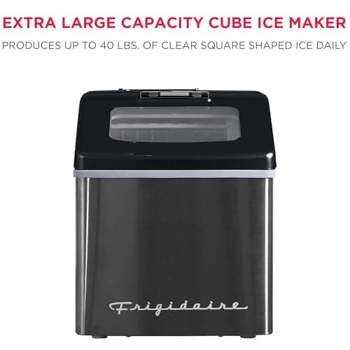 Frigidaire Ice Maker EFIC452, Countertop Stainless Steel Ice Maker with Transparent Window, Clear Ice Cube Maker with 40 lbs. Capacity, Ice Maker Machine – 14.8" D x 11" W x 14.1" H (Black)