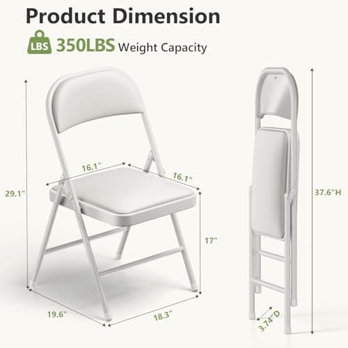 Folding Dining Chairs Set of 2 - Modern PU Leather Folding Chairs with Cushion Seat & Back Metal Legs Kitchen Chairs Folding Chair Set for Kitchen/Living Room/Bedroom/Parties (White)