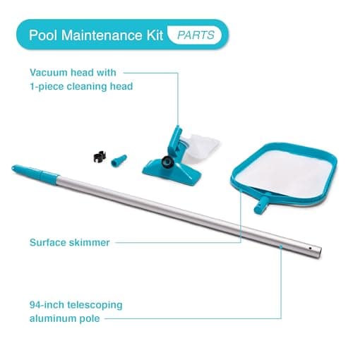 Intex 28002E Cleaning Maintenance Swimming Pool Kit with Vacuum, Surface Skimmer, and Telescoping Pole for Above Ground Pools (Pool Sold Separately)