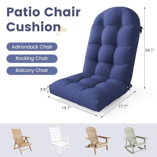 UDPATIO Adirondack Chair Cushion with Ties - Fade-Resistant Waterproof Outdoor Recliner High Back Seat Pads for Rocking Chairs, Patio, Deck, Porch, Lawn (Upper & Lower Back Support),Light Blue,1 PC