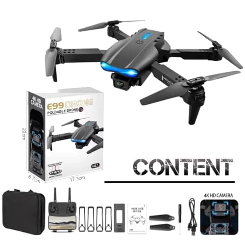 Mini E99 Pro RC Drone with Dual Camera, WiFi FPV, Foldable Design, Brushless Motor, Remote Control, 1 Rechargeable Batteries – Electronic Camera Drone