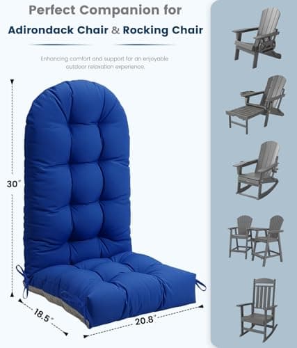 FOOWIN Adirondack Chair Cushion Set of 4, Thickened Rocking Chair Cushion,48.5×20.8×5.7 Inches,High Back Patio Cushions with Ties, Waterproof & UV-Protected, for Indoor and Outdoor, Navy Blue