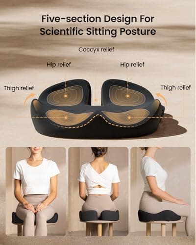 ProtoArc Seat Cushion, Office Chair Cushion for Sciatica, Coccyx Cushion, Ergonomic Memory Foam Seat Cushion for Car, Home, Pressure Relief Pad for Hip, Tailbone, All Day Comfort - Black