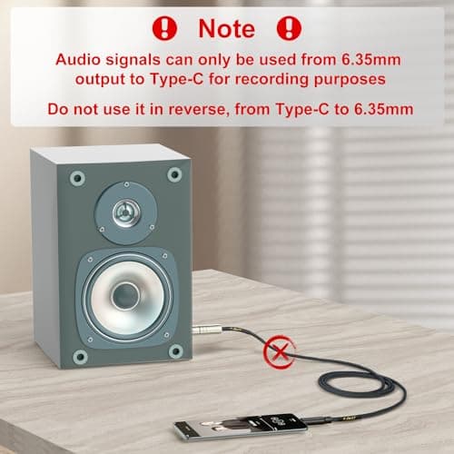 J&D USB C to 6.35 mm 1/4 inch TS Guitar Audio Cable, Audio Recording, Bass, Electronic Piano Microphone Cord Compatible with iPhone 16/17 Series, Galaxy S24/S25, 10 Feet