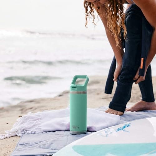 YETI Rambler 18 oz Bottle, Vacuum Insulated, Stainless Steel with Straw Cap, Black Forest Green