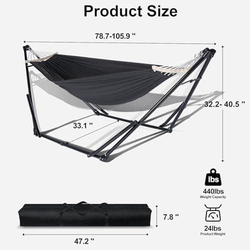 2-in-1 Hammock & Swing Chair for Teens – Adjustable Folding Chair with Collapsible Steel Stand, Portable for Camping, Travel, Patio & Indoor Use, Includes Carrying Case, Supports 440 LBS