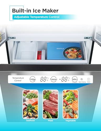 BLACK+DECKER 16 Cu. Ft. French Door Refrigerator with Built-in Ice Maker, Full Size Refrigerator with Bottom Mount Freezer Drawer, Frost Free, ENERGY STAR certified, BRF1600GIMS, Stainless Look