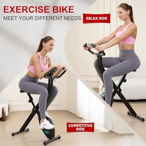 BARWING Stationary Exercise Bike for Home Workout, 5 IN 1 Foldable Indoor Cycling Bike for Seniors, 350LB Capacity, 16-Level Magnetic Resistance, Seat Backrest Adjustments