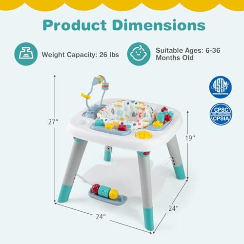 BABY JOY 6-in-1 Baby Activity Center, Baby Jumper & Interactive Play Table with 360° Rotating Seat, Detachable Toys & Music, Montessori-Inspired Design, Activity Center for Infant Toddlers 6-36 Months