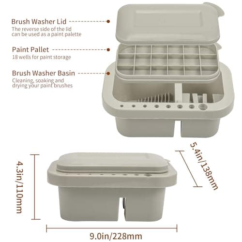 18 mixing wells, 16 slots fitting 0.24-0.63 in diameters, 3 washing compartments, removable tray lid MyLifeUNIT Paint Brush Cleaner, Paint Brush Holder with Palette, Grey B01H5JIU14