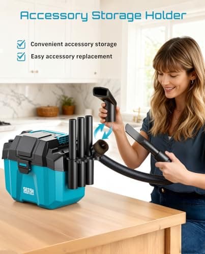 Seesii Cordless Shop Vac Wet and Dry, 2.6 Gallon Small Shop Vac with Accessory Storage Holder, 2 x 4.0Ah Batteries, 3-in-1 Wet Dry Vacuum with HEPA Filter, Strap, Ideal for Garage, Car, Workshop