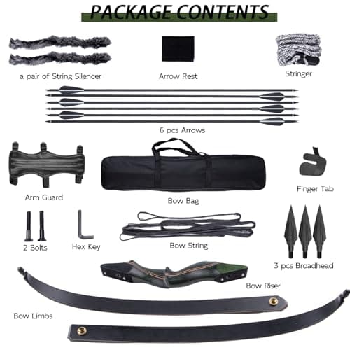 Archery 60" Recurve Bow and Arrow Set for Adults, 30-50lbs Right Hand Wooden Hunting Bow for Outdoor, Hunting and Practice, Standard Target Archery Beginner Recurve Bow and Arrows Kit