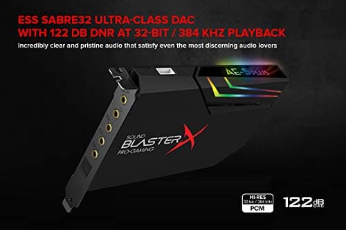 Creative Sound BlasterX AE-5 Plus SABRE32-class Hi-res 32-bit/384 kHz PCIe Gaming Sound Card and DAC with Dolby Digital and DTS, Xamp Discrete Headphone Bi-amp, Up to 122dB SNR, RGB Lighting System