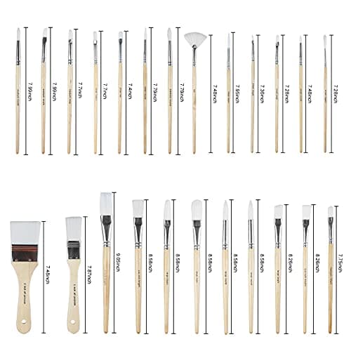 Wooden Handles, 24 Different Types of Brushes, Nylon Hair, Professional, Oil, Acrylic and Watercolor Painting Paint Brushes Set of 24 Pieces with Canvas Brush Case B095M9LKPN
