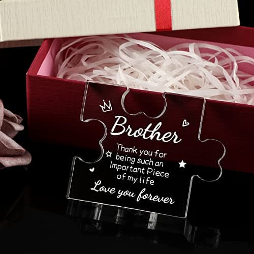 Funnli Gifts for Men Boys Acrylic Plaque - Fathers Day Christmas Birthday Gifts for Brother 3.35 x 2.76 Inch Desk Decorations - Brother Son Nephew Grandson Graduation Gifts from Sister