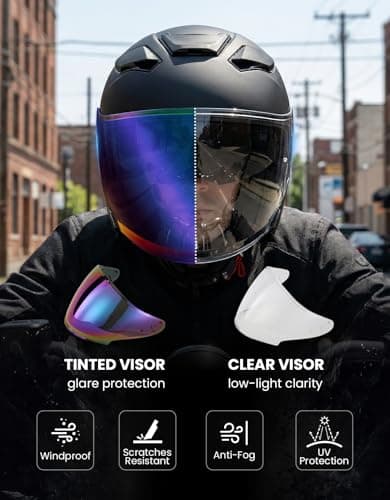 XFMT 3/4 Open Face Motorcycle Helmet Dual Visor Moped Street Bike Scooter Helmet with Internal Sunshield for Adults Men & Women, DOT Approved