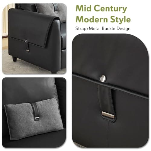 STHOUYN 88” Faux Leather Couch for Living Room, Black Office Couch Small Space, Comfy 3 Seater Couches Leather Sofa with High Backrest (Black)