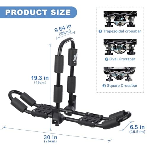 XGeek Kayak Roof Rack 4-in-1 Set of 2 for Kayak, Surfboard, Canoe and Ski Board Rooftop Mount Carrier Folding Adjustable Bilateral J-Style Rack on SUV, Car and Truck