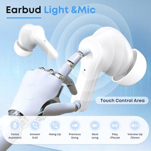 Fhumsh Wireless Earbuds, Bluetooth 5.4 HiFi Stereo Headphones with Noise Cancelling Mic, 50H Playback in Ear Buds with LED Digital Display, IPX7 Waterproof Earphones for Office/Running/Workout White