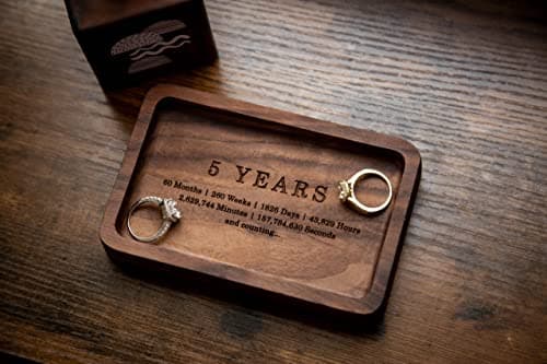 MUUJEE Ring Dish - Engraved Rectangle Wood Tray Small Jewelry Dish 5 Year Wedding Anniv Gifts Ideas (Small - 5.5 x 3.5 inches)