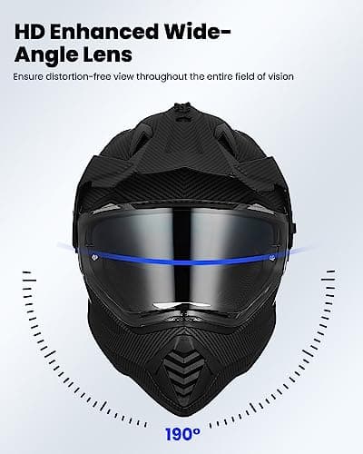 ILM Dual Sport Adventure Motorcycle Helmet with Pinlock Compatible Sun Visor Snowmobile ATV Dirt Bike Off Road Casco Model WS902 (Carbon Fiber, L)