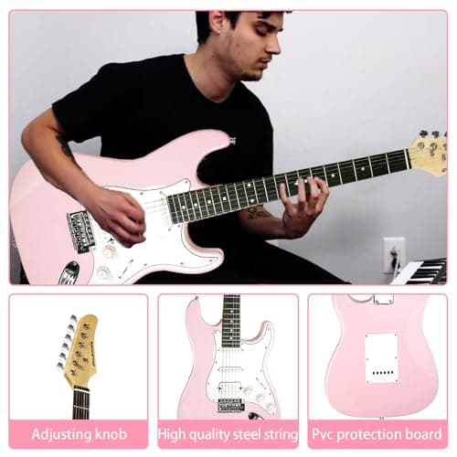 Soulmate 39 Inch Full Size Electric Guitar Starter Kit for Beginners Solid Body, HSS Pickups with 15W Amp, Gig Bag, Capo, Strap, Strings, Cable, Picks (Right-Handed,Pink)